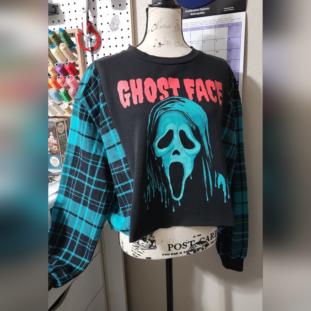 Upcycled Cropped Oversized Horror Hoodie